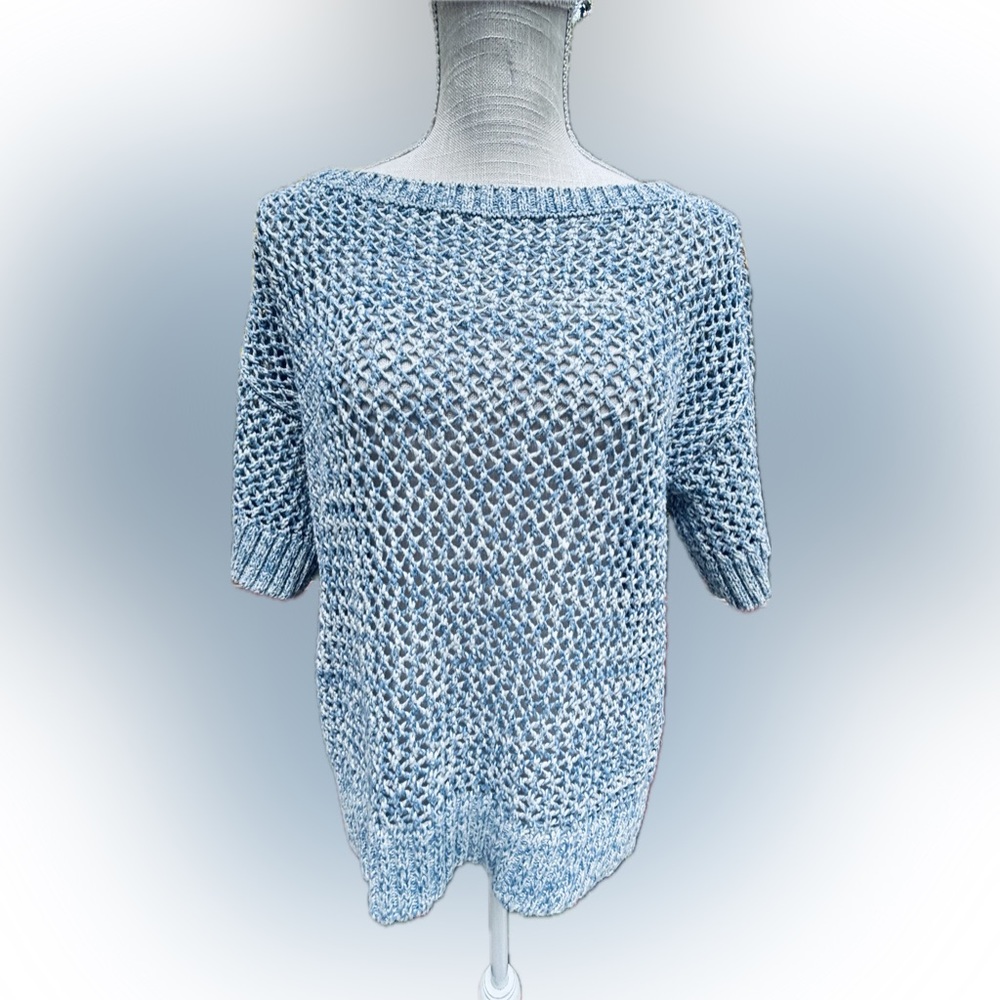 LOFT Blue Knit Crochet Top Shirt
 Size  Medium